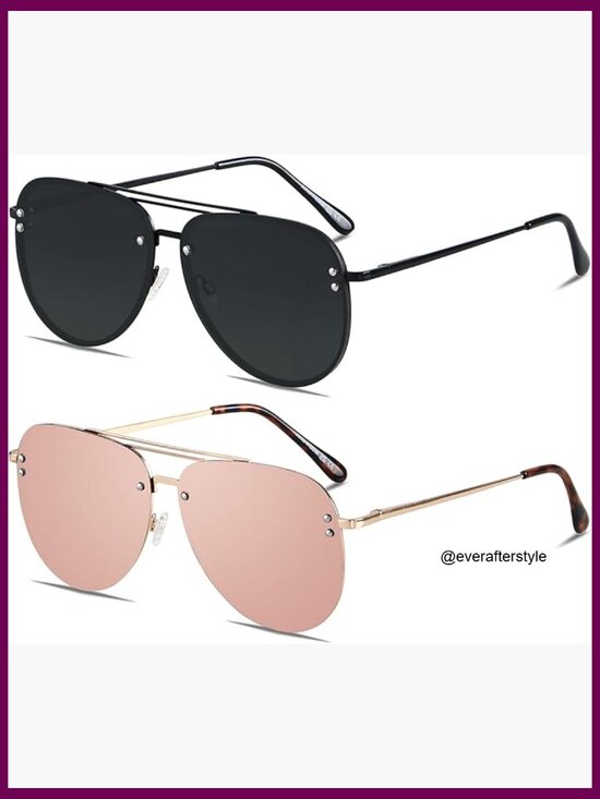 Oversized Aviator Sunglasses Rimless Metal Frame UV400 Protection main image 5